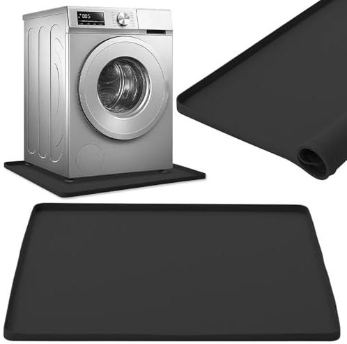 AceOrbit Washing Machine Drip Pan Washer Silicone Mat 26.5 x 26.5 Inch Washer Tray Anti Vibration Soft Bottom Pad Non Slip Soft Foldable Leak Pan Waterproof Drip Tray(Black)