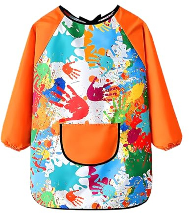 Malkittel Schule 1. Klasse,Malkittel Kinder 7-12 Jahre,Malschürze Malerkittel Mädchen,für Schürze Kind Wasserdicht,ab Junge Bastelschürze,Malen Apron Geschenke,Basteln Mit Malschürze (Oranger Farbe)
