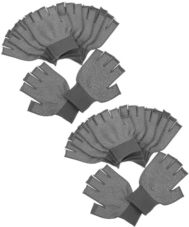 POPETPOP Guantes de Trabajo Antideslizantes de Medio Dedo, 10 Pares, Gris, Poliéster y Pvc Transpirables, Ligeros y Abiertos para Ciclismo, Mecánicos y Actividades al Aire Libre