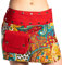 Damen Minirock aus Indien mit Tasche und 2 Mustern zum Wenden, Sommerrock kurz, Wenderock, Wickelrock Goa Gypsy Hüftschmeichler Rock - mit 18 Nieten Druckknöpfen, flexibel, Braun 2