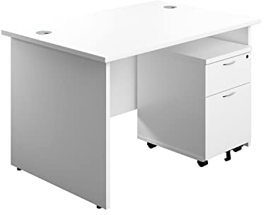 Office Hippo Panel Desk with 2 Mobile Storage Including Filing Drawer, A4, Foolscap, Engineered Wood, White, 120 x 80 x 73 cm