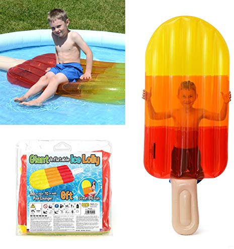 6ft Giant inflatable Ice Lolly Pool Lounger Float Raft Air Bed Novelty Holiday Poolside PVC Water Toy - Lilo for Swimming Pools – Colour Transparent YELLOW ORANGE RED