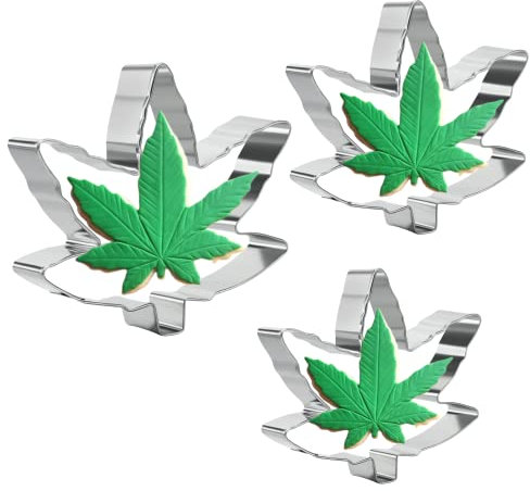 Set di formine per biscotti a foglia di marijuana, stampi per biscotti a foglia in acciaio inossidabile da 3 pezzi, taglierina per fondente, stampi per pasticceria