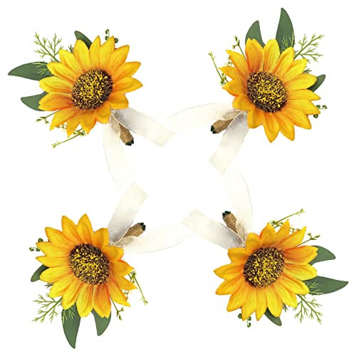 Maizoon Handgefertigte Kunst-Sonnenblumen-Ansteckblumen, Brautpaar, Brautjungfer, Hochzeit, Kinder, tragen Blumen-Ansteckblumen, formelle Party und Vintage-Hochzeit, Urlaub, Feiern (4 Stück)