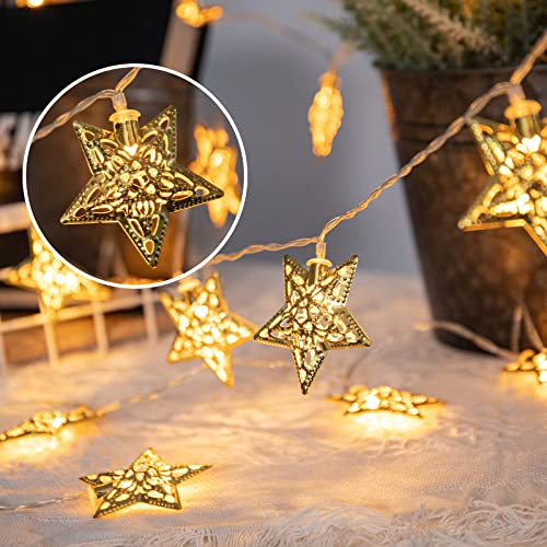 Vigdur 10Ft Star String Lights - 20 LEDs Star Fairy Lights Battery Operated with Timer, Ramadan Decoration Light for Home Bedroom Party Holiday Eid Mubark Decoration