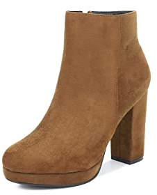 QUEEN HELENA Tronchetti con Plateau Stivaletti con Tacco Stivali Bassi Casual Donna ZM9210 (Camel, Sistema Taglie Calzature EU, Adulto, Donna, Numero, Media, 37)