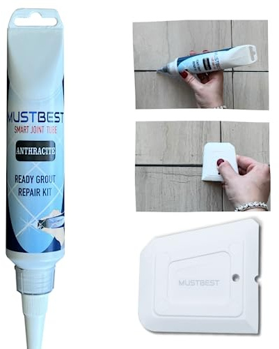 Mustbest Tile murbruk reparation fyllningsrör, snabbtorkande kakelmortel reparationssats, återställning av kakelfogar, enkel kakelmortel -rör (antracit, 8,8 oz)