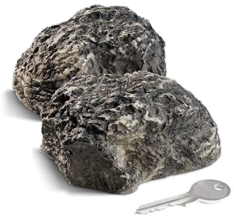 COM-FOUR® 2x key stone medium hill - imitation stone with secret compartment - artificial rock for geocaching - key hiding place in stone look - stone dummy - artificial boulder