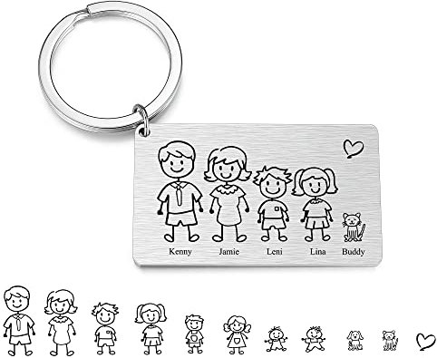 JSDDE Personalisiert Schlüsselanhänger mit Namen Figure Gravur Familie Schlüsselanhänger Keychain Personalisierte Geschenke | Familien Geschenk (Silber)