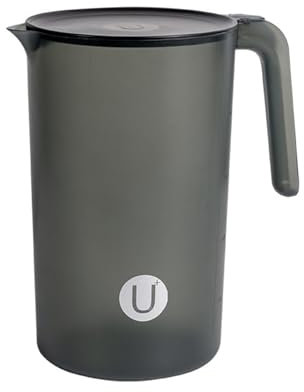 Freebily Plastik Wasserkrug mit Deckel 2L / 2.5L Kunststoff Wasserkaraffe Wasserkanne Transparent Saftkrug Kühlschrankkrug für Eistee Saft Wasser Schwarz A 2L