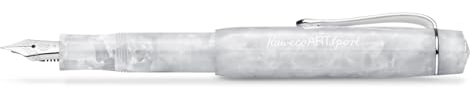 Kaweco ART SPORT Fountain Pen Mineral White - Exclusive Acrylic for Ink Cartridges With Steel Nib - Metal Box Included - 12.5 cm - Nib: EF (Extra Fine)