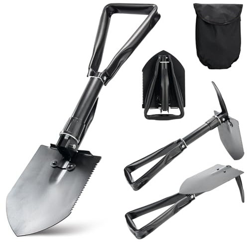 Pelle de camping 46 cm, pelle pliante avec bord de scie, pelle pliable, pelle pliante, pelle militaire, truelle de camping, accessoires de détection de métaux, pelle multifonction, livrée avec une