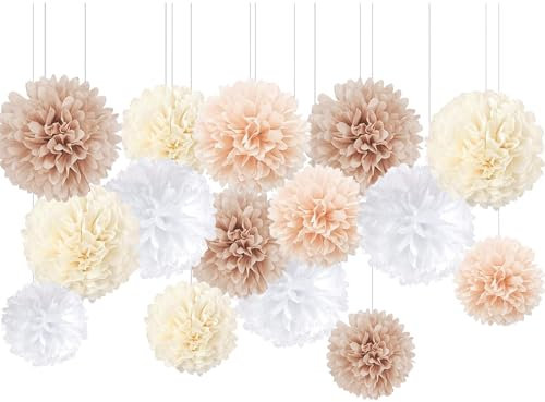Seidenpapier Pompons, 20 Stück Pompoms Deko Tissue Papier Pom Poms Party Dekorationen für Hochzeit Geburtstag Babyparty Abschlussball Festival Weihnachten Karneval (beige)