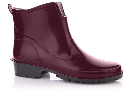 LEMIGO Botas de goma para mujer, botas cortas de goma para tobillo, botas de lluvia Elke, talla 36-42 EU, borgoña, 41 EU