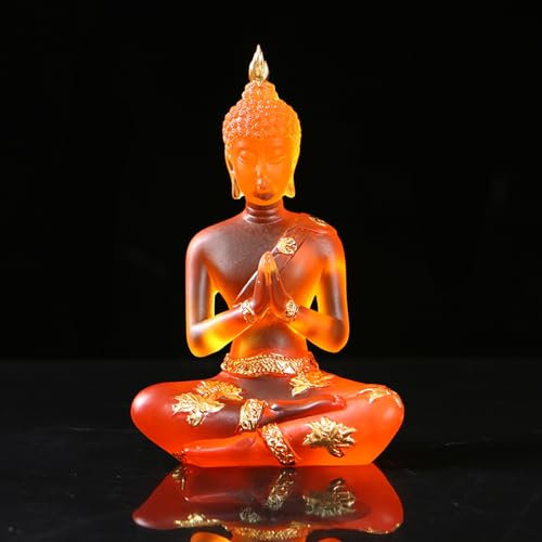 NNYCC Statue de Bouddha en Résine de Cristal, Décor de Méditation d'intérieur Figurine de Bouddha Assis Thaïlandais Cadeaux Spirituels pour Table Zen,Orange,S