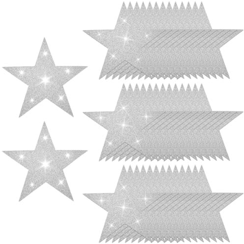 SOFPLATE 50Pcs 6 Inch Silver Glitter Stars Cutouts Large Cardboard Glitter Stars Double Printed Paper Five Star Cutouts Decoration Supplies for Bulletin Board Stars Birthday Wall Party Home Decor