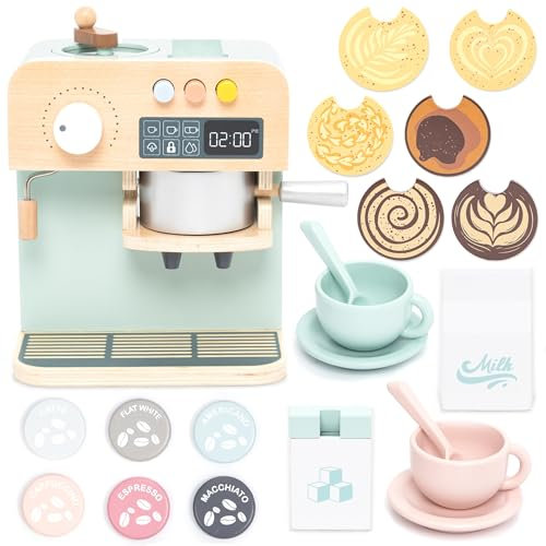UMU® Kinder Kaffeemaschine aus Holz – Spielküche Zubehör für Kleinkinder – Rollenspiel Kaffeeservice Set – Personalisierbares Holzspielzeug für Kinder ab 3 Jahren