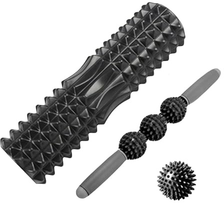 Lichi Foam Roller, Massage Bar, Massage Ball, 3 in 1 Deep Tissue Massager Foam Roller Set, Foam Rollers for Muscles, Foam Roller for Yoga Pilates, Relieves Body Pain (Black)