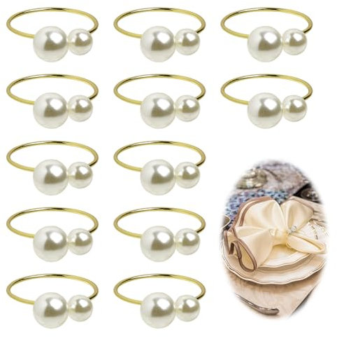 12 Anelli per Tovaglioli da Tavola Portatovaglioli con Perle Decorative, per Decorazioni Tavola Matrimonio, Cena, Anniversario, Design Elegante e Moderno, Diametro 4 cm
