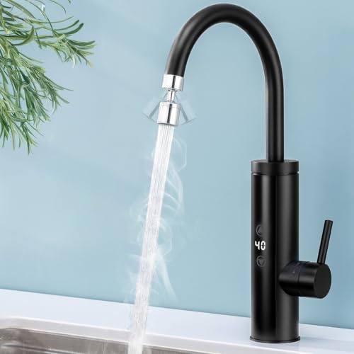 Homelody Elektrisk kran med varmvattenberedare 230 V, 3 400 W vattenkran kök med touch-temperaturregulator, anti-stänk rostfritt stål kökskran, genomströmningsvärmare kök, trädgård och camping