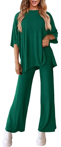 DONYKARRY 2 Pezzi Donna Costumi Casual Maniche Corte Pullover Tops E Pantaloni A Gamba Larga Set Salone Tute Sportive