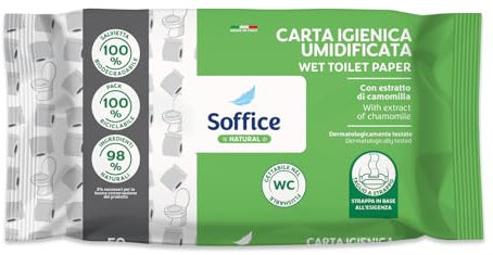 Soffice Natural Carta Igienica Umidificata, Detergono Rinfrescano e Profumano - 21 Confezioni da 50 pz