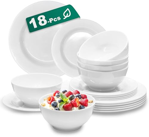 6 Set 18 Teiliges Geschirrset – Unzerbrechlich Leicht Mit 26 Oz Müslischalen 8 Zoll Desserttellern 10,5 Zoll Esstellern Spülmaschinenfest Wiederverwendbar Geschenk Für Zuhause Den Täglichen Gebrauch
