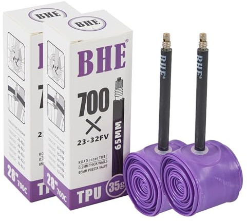 Biglumin 2pcs 700x23-32C Camara Bicicleta Carretera Cámara de Aire Ligera de Boca Francesa de tubolito Carretera Camaras de Aire Camara Bici Carretera Camara Bici 700 Ultraligera 35g (Morado 65mm)