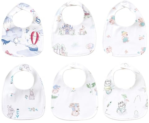 Oaygat 6 Pack Cotton Baby Bibs for Girls Boys for Drooling Eating with Snaps Infant Teething Soft and Absorbent with Adjustable Snaps Bib Set for Unisex Newborn Toddlers Aged 0-36 Months
