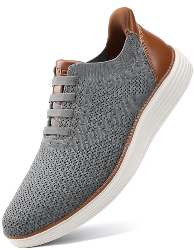 VILOCY Mens Casual Dress Tennis Shoes Slip on Walking Shoes Fashion Sneakers Hands Free Breeze Business Oxfords Mesh Comfortable Lightweight Breathable Grey,EU44