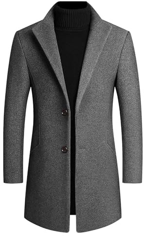 Män ullblandning enkelknäppt peacoat skårad ull ärtrockar för män vardaglig höst vinter varm peacoat, grå1, L