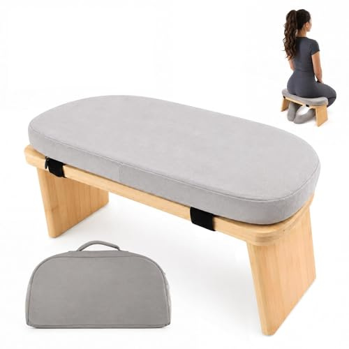 Mvellir Meditation Bench, Folding Bamboo Kneeling Stool with Velvet Cushion & Carry Bag, Ergonomic Meditation Chair with Anti-Slip Mat, Kneeler for Meditation, Yoga, Prayer