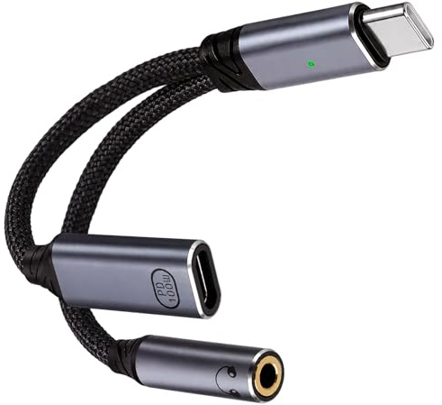 Auravale USB C till Jack 3,5 mm 2-i-1 hörlursadapter för audio snabbladdning | PD 100W typ C Audio och Mikrofonadapter Inline-kontroller för iPhone 17 16 15 Pro MAX Galaxy S25 24 23 Xiaomi Huawei
