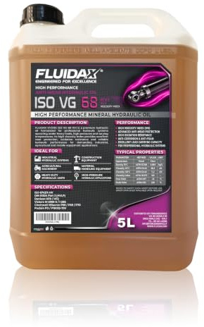 FLUIDAX Huile Hydraulique ISO VG 68 HVI 5L – Huile Hydraulique Minérale Haute Performance à Haut Indice de Viscosité – Pour Systèmes Hydrauliques, Engins de Chantier et Machines Agricoles