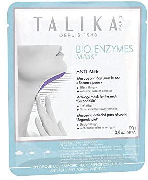 Talika Bio Enzymes Mask Neck - Smoothing Anti-Aging Neck Mask - Biocellulose Moisturising Neck Mask - Second Skin Effect Beauty Sheet Mask - 12g