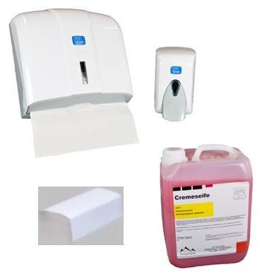 HCR Hygiene Handtuchspender+Seifenspender+Seife+Papierhandtuch im Set
