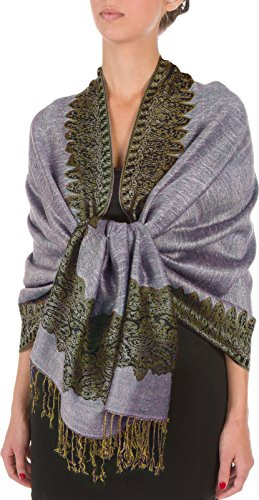 Sakkas Border Patr├│n de capas reversibles tejidas pashmina chal bufanda Wrap Stole - negro amarillo