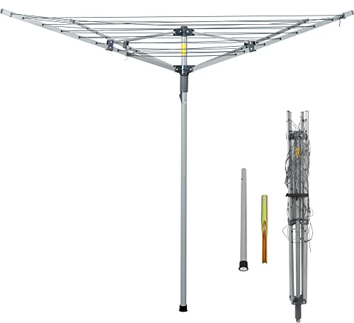 JS HANGER Collapsible 4-arm Rotary Outdoor Umbrella Drying Rack Metal Clothes Dryer Clothesline with 131ft Drying Space