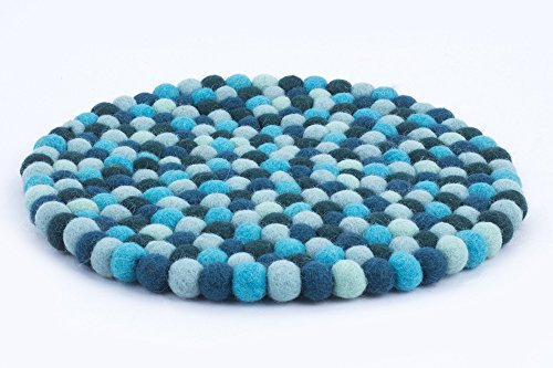 feelz Filzuntersetzer rund 22cm blau Aqua Handarbeit Topfuntersetzer bunt Bunte Filzkugel Untersetzer aus Filz