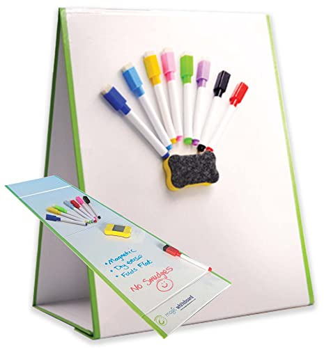 Magic Whiteboard Easel for Kids - A3 Foldable Kids Easel Double Sided with 8 Coloured Dry Erase Pens & Eraser - Easy Clean, Portable, & Magnetic Drawing Board for Arts, School, & Home