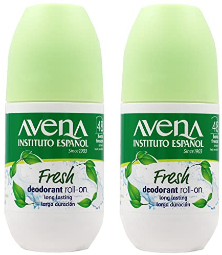 Instituto Espanol Avena Deodorant Roll-On Fresh, Anti-Perspirant, Long-Lasting, Non-Alcohol, Oat Extract, 2-Pack of 2.53 FL Oz Each