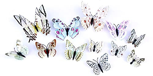 ANCLLO 24 pegatinas de pared de mariposa 3D de varios tamaños de simulación de mariposas para decoración de fiestas, oficina, hogar y habitación, color blanco