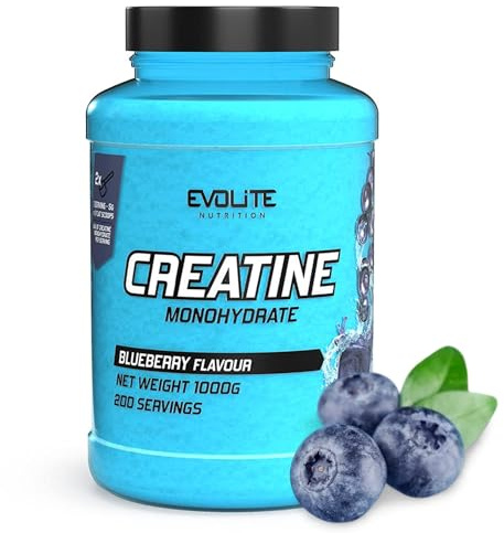 Kreatinmonohydrat 1kg - Taurin Kreatinpulver, Pre-Workout -200 portioner - Perfekt lösligt, veganskt & mikroniserat, 6 månaders förbrukning - Evolite Nutrition | Kreatin med smak, kreatpulver, perfekt löslig, vegansk och mikroniserad, 6 månaders lager