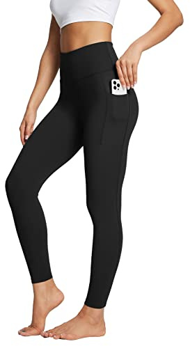 baleaf Sport Leggings Damen mit Taschen Yogahose Damen High Waist Sporthose Butterweich Atmungsaktiv Streetwear 7/8 Yogaleggings Schwarz M