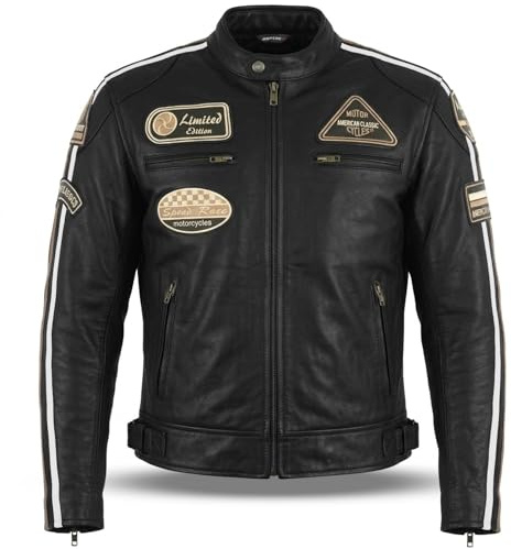 PRO FUTURE Giubbotto Moto in pelle da Uomo ASPIDEX Vintage Custom & Café Race Stile Harley (XXL, NERO)
