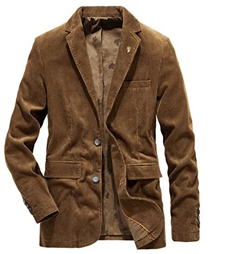 Sakko Herren Regular Fit Cord Casual Blazer Hochzeitsanzug Jackett Große Größen für Freizeit Sportsakko (Color : Brown, Size : XXL)