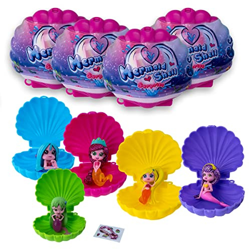 #sbabam Mermaid Shell Surprise leksaker för barn på tidningskiosken, sjöjungfruleksaker, små gummileksaker, paket med 4, presentidéer för barn från 3 år