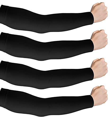 WLLHYF 2 Pairs UV Sun Protection Sleeves Unisex Arm Sleeves Nylon Spandex Tattoo Cover Up Cooling Athletic Sports Sleeves for Men Women Basketball Football Outdoors Activities (Black)