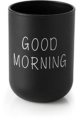 ALEOHALTER Toothbrush Holder, Good Morning Cup Toothbrush Cup, Home Travel Bathroom Washing Toothpaste Holder Plastic Tumbler Cup(Black)