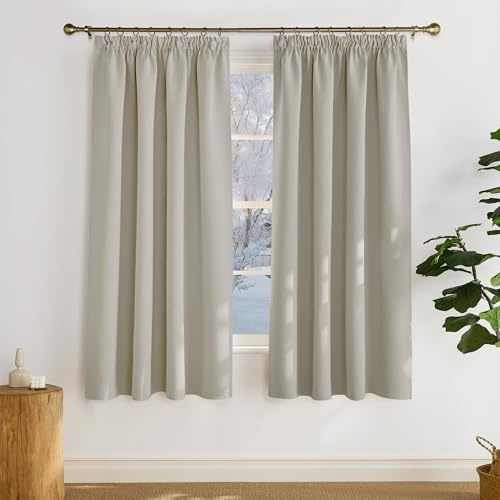 PONY DANCE Thermal Curtain - Blackout Curtains for Window Decoration Block Lumiere Draperie, Interior Galon Froncer, Girls Room, 2 pieces, W 140 x H 175 cm, ecru